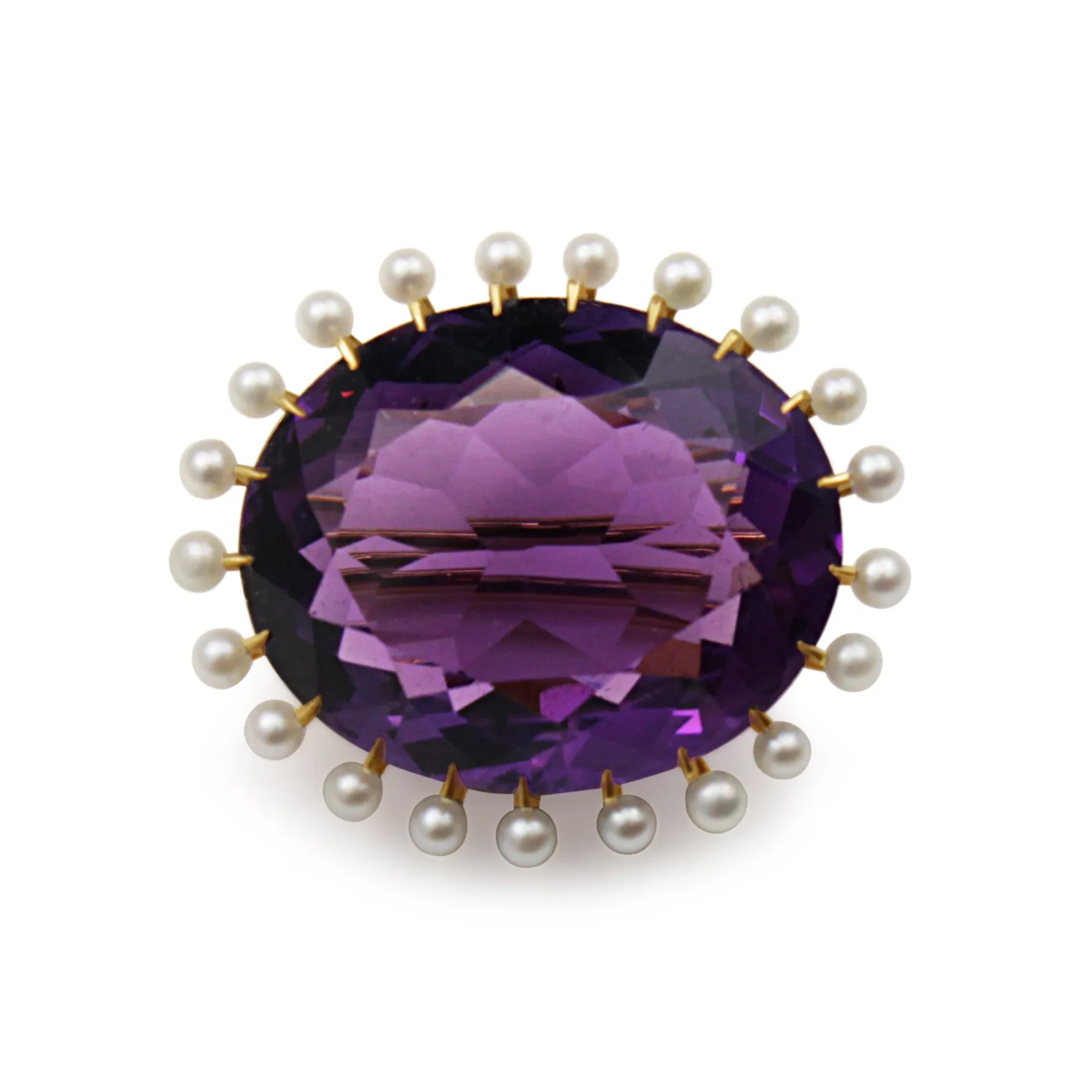14ct Yellow Gold Antique Amethyst and Pearl Brooch