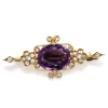 18ct Yellow Gold Antique Amethyst and Old Cut Diamond Brooch
