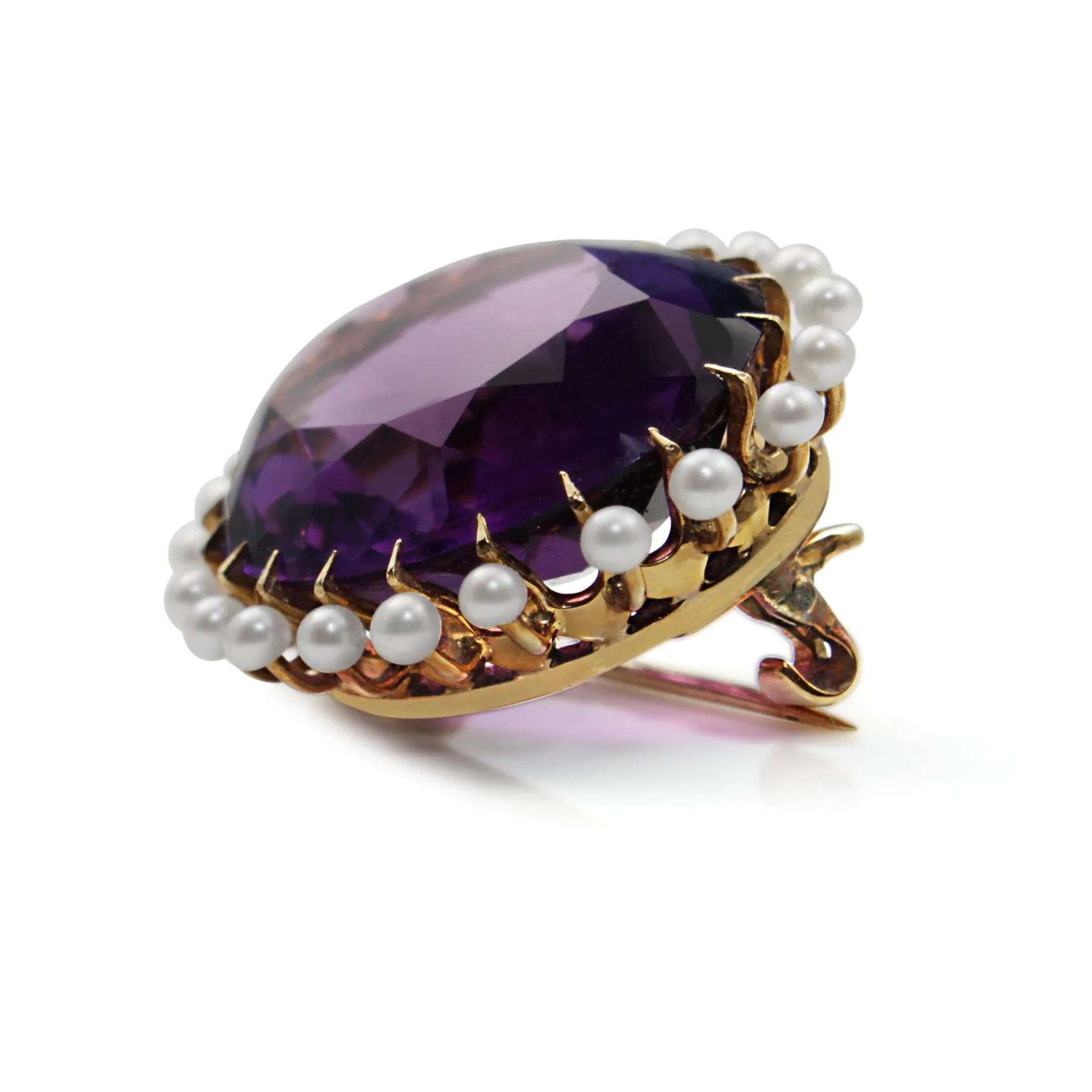 14ct Yellow Gold Antique Amethyst and Pearl Brooch