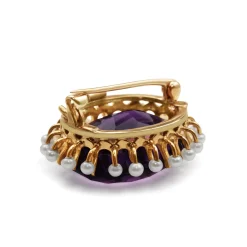 14ct Yellow Gold Antique Amethyst and Pearl Brooch