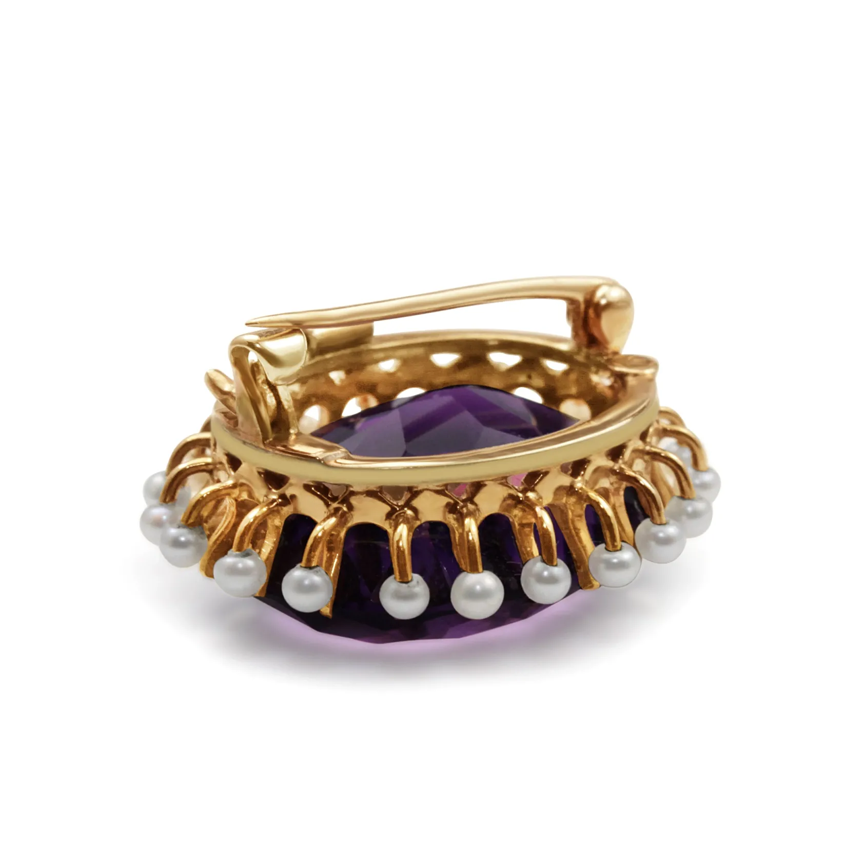 14ct Yellow Gold Antique Amethyst and Pearl Brooch