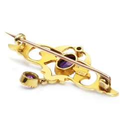 15ct Yellow Gold Antique Amethyst and Seed Pearl Brooch