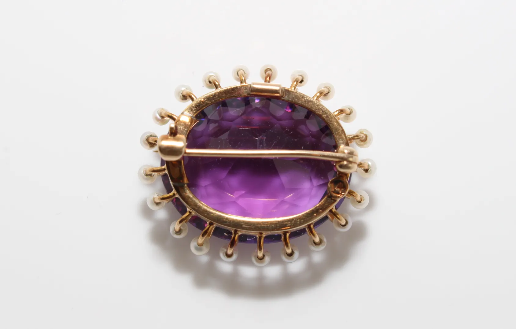 14ct Yellow Gold Antique Amethyst and Pearl Brooch