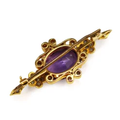 18ct Yellow Gold Antique Amethyst and Old Cut Diamond Brooch