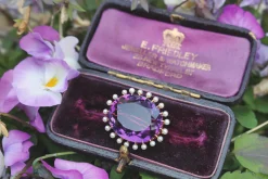 14ct Yellow Gold Antique Amethyst and Pearl Brooch