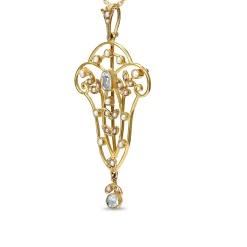 15ct Yellow Gold Antique Aquamarine and Pearl Victorian Necklace