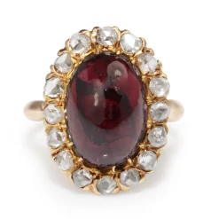 18ct Yellow Gold Antique Cabochon Garnet and Rose Cut Diamond Ring