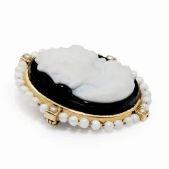 14ct Yellow Gold Antique Cameo and Pearl Brooch / Enhancer