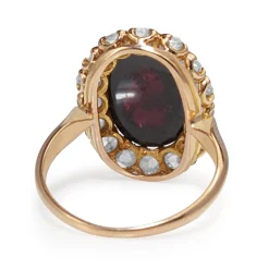 18ct Yellow Gold Antique Cabochon Garnet and Rose Cut Diamond Ring