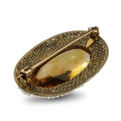 15ct Yellow Gold Antique Citrine and Natural Seed Pearl Brooch