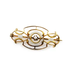 18ct Yellow Gold Antique Diamond and Pearl Brooch
