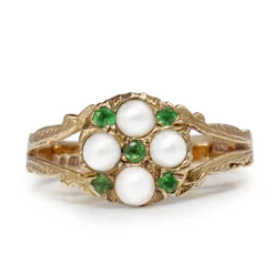 9ct Yellow Gold Antique Emerald and Pearl Ring
