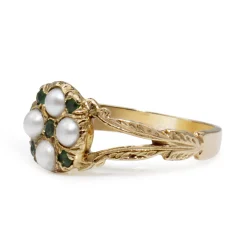 9ct Yellow Gold Antique Emerald and Pearl Ring