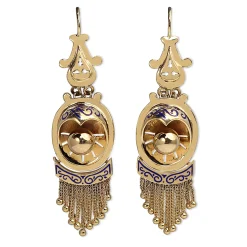 9ct Yellow Gold Antique Enamel and Tassel Earrings