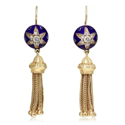 14ct Yellow Gold Antique Enamel and Diamond Tassle Earrings