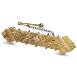 15ct Yellow Gold Antique Engraved Bar Brooch