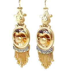 9ct Yellow Gold Antique Enamel and Tassel Earrings