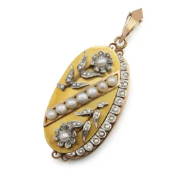 18ct Yellow Gold Antique French Pearl and Rose Cut Diamond Pendant / Locket