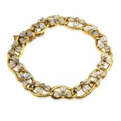 18ct Yellow Gold Antique French Enamel and Rose Cut Diamond Bracelet