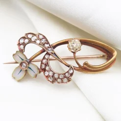 18ct Yellow Gold Antique French Enamel and Old Cut Diamond Brooch