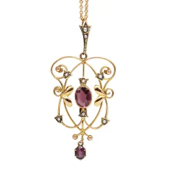 9ct Yellow Gold Antique Garnet and Pearl Pendant