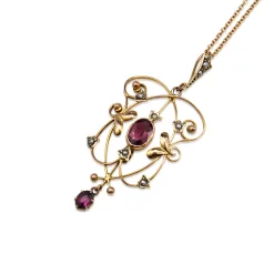 9ct Yellow Gold Antique Garnet and Pearl Pendant