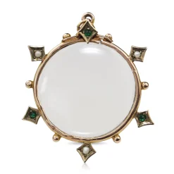 9ct Yellow Gold Antique Glass, Paste and Pearl Pendant / Locket