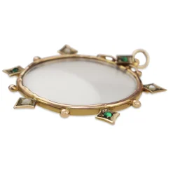 9ct Yellow Gold Antique Glass, Paste and Pearl Pendant / Locket