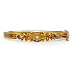 18ct Yellow Gold Antique Hinged Sapphire and Diamond Bangle