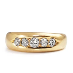 18ct Yellow Gold Antique Old Cut Diamond 5 Stone Ring