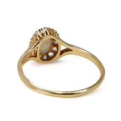 18ct Yellow Gold Antique Opal and Old Cut Diamond Halo Ring