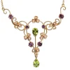 9ct Yellow Gold Antique Peridot, Amethyst and Seed Pearl Suffragette Necklace