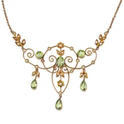 9ct Yellow Gold Antique Peridot and Pearl Necklace