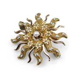 15ct Yellow Gold Antique Pearl and Enamel Brooch