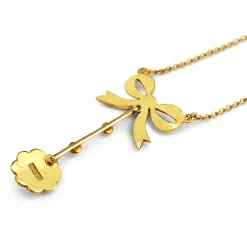 15ct Yellow Gold Antique Pearl Bow and Daisy Necklace