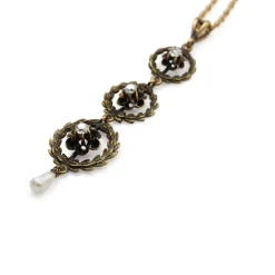 14ct Yellow Gold Antique Pearl and Diamond Drop Necklace