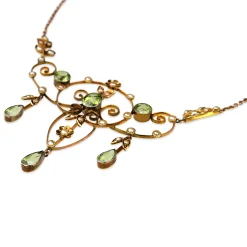 9ct Yellow Gold Antique Peridot and Pearl Necklace