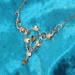 9ct Yellow Gold Antique Peridot, Amethyst and Seed Pearl Suffragette Necklace