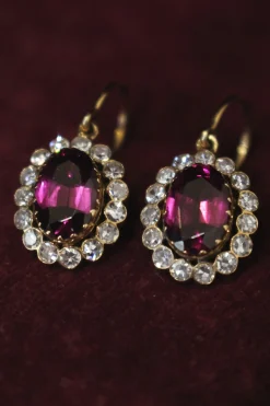 9ct Yellow Gold Antique Rhodolite Garnet and Diamond Earrings