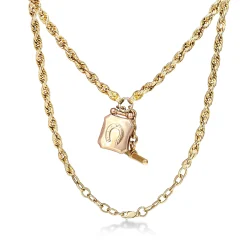 9ct Yellow Gold Antique Rope Chain Necklace with Locket and Fob