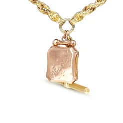 9ct Yellow Gold Antique Rope Chain Necklace with Locket and Fob
