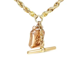 9ct Yellow Gold Antique Rope Chain Necklace with Locket and Fob