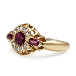 18ct Yellow Gold Antique Ruby and Single Cut Diamond Ring