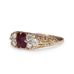 18ct Yellow Gold Antique Ruby and Old Cut Diamond Victorian Ring