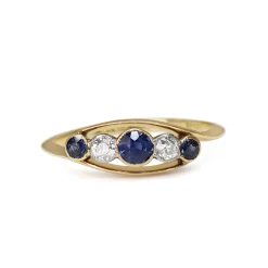 18ct Yellow Gold Antique Sapphire and Old Cut Diamond 5 Stone Ring