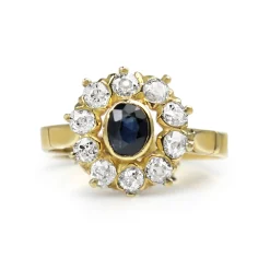 18ct Yellow Gold Antique Sapphire and Diamond Cluster Ring