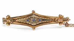 9ct Yellow Gold Antique Sapphire and Rose Cut Diamond Bangle