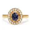 18ct Yellow Gold Antique Sapphire and Rose Cut Diamond Halo Ring
