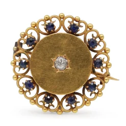 15ct Yellow Gold Antique Sapphire and Old Cut Diamond Brooch