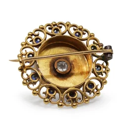 15ct Yellow Gold Antique Sapphire and Old Cut Diamond Brooch